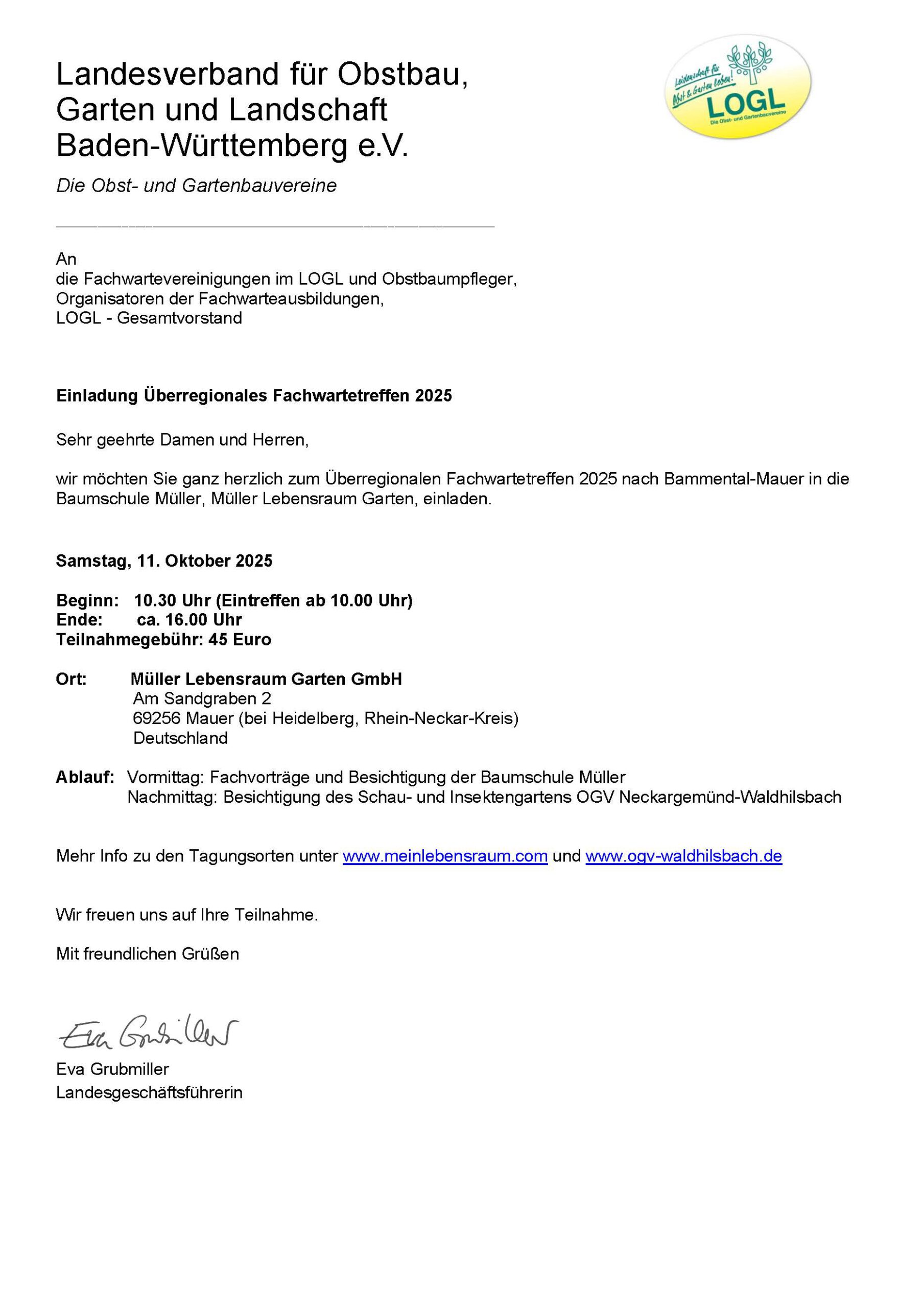 Einladung URFT 2025_Seite_1 Einladungsschreiben LOGL Überregionales Fachwarttreffen