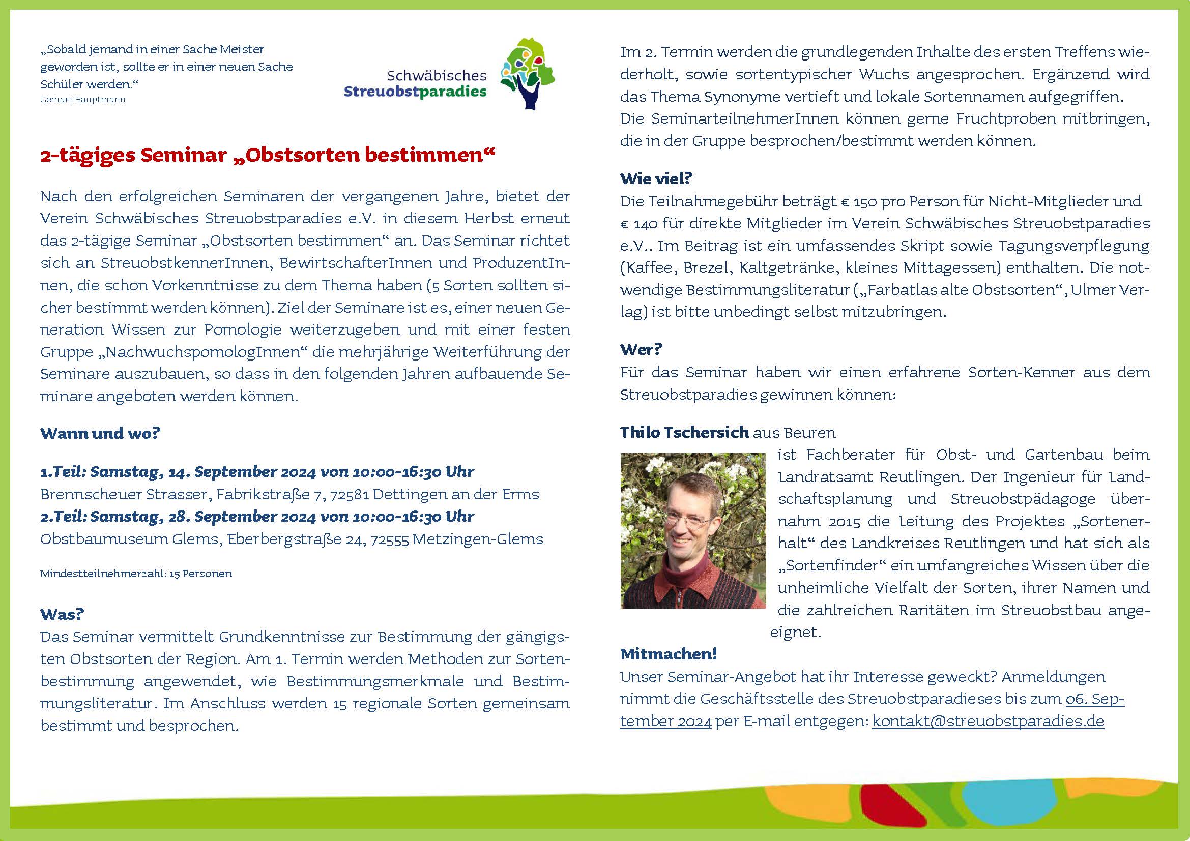 Flyer 2-tägiges Seminar "Obstsorten bestimmen"