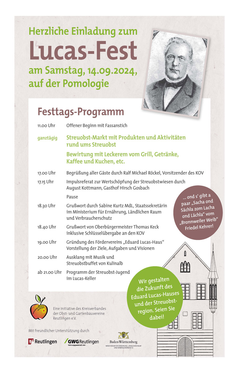 Einladung und Programm Lucas-Fest in der Pomologie. Seite 1